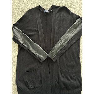Acrobat Silk Cashmere Open Front Knit Leather Cardigan Black Size M